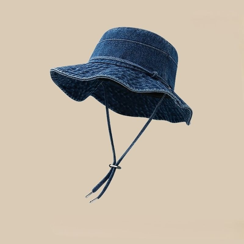 Denim Chin Hat Adjustable Bucket With Strap