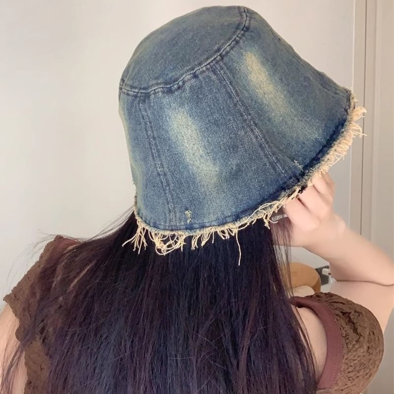 Embroidery Brim Hat Butterfly With Distressed Bucket