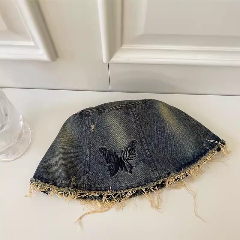 Embroidery Brim Hat Butterfly With Distressed Bucket