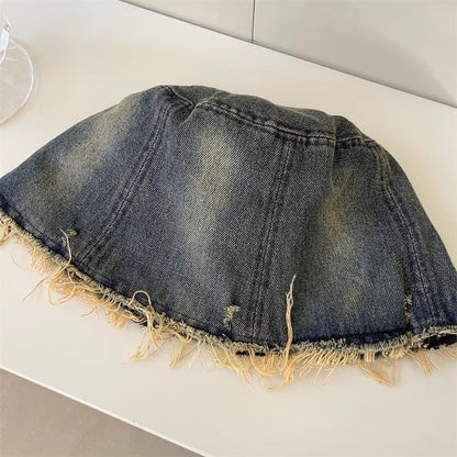 Embroidery Brim Hat Butterfly With Distressed Bucket