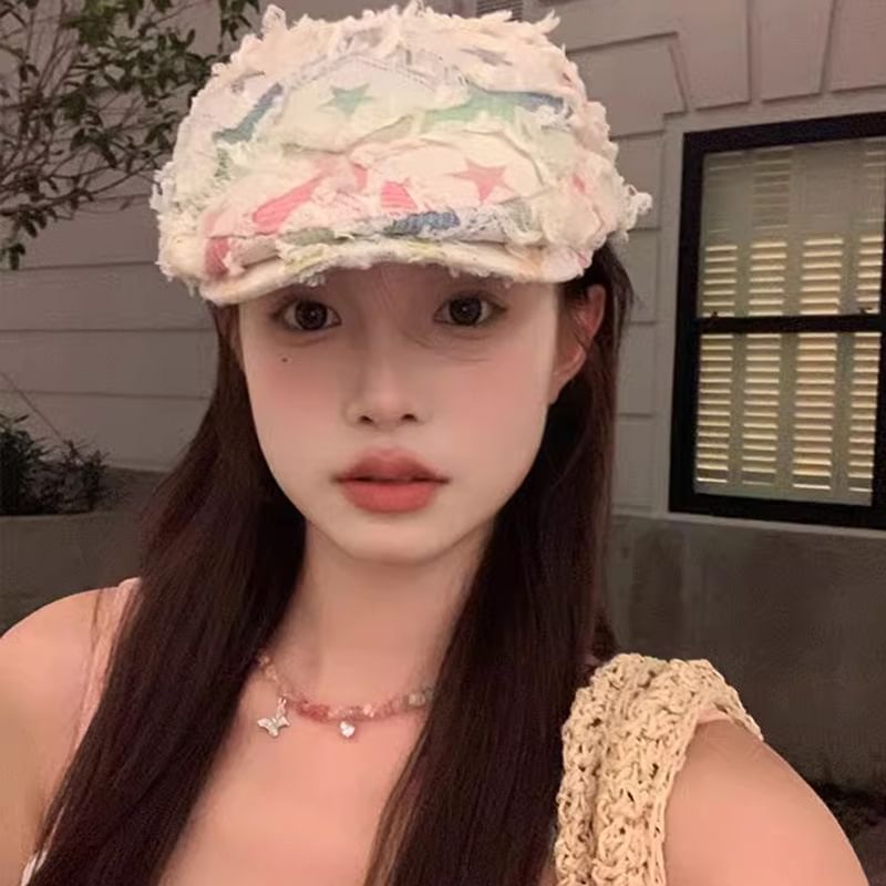 Cabbie Newsboy Hat Distressed Patchwork