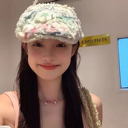 Cabbie Newsboy Hat Distressed Patchwork