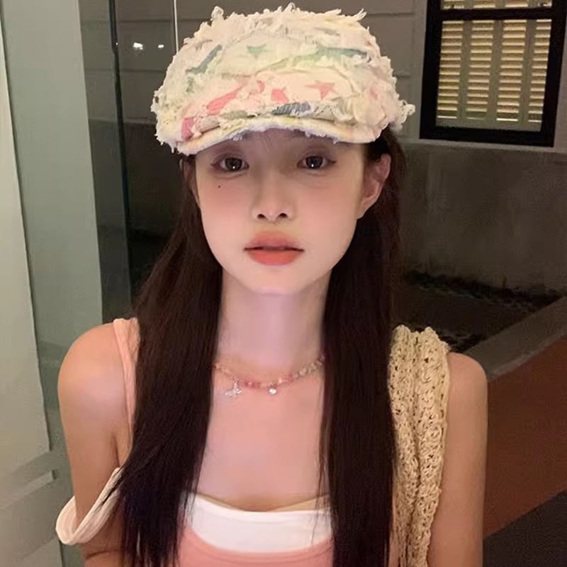 Cabbie Newsboy Hat Distressed Patchwork