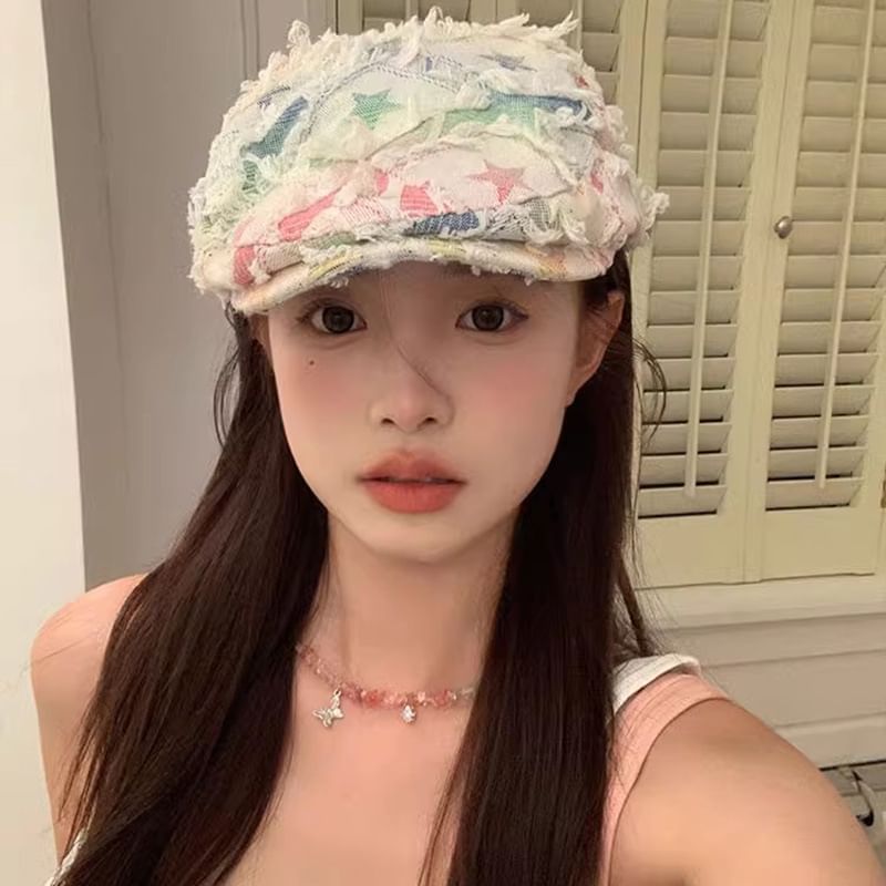 Cabbie Newsboy Hat Distressed Patchwork