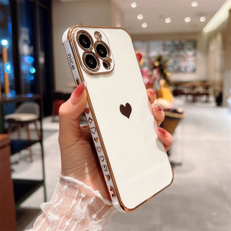 Heart Contrast Lettering Phone Case For iPhone 11, 11 Pro, 11 Pro Max, 12/12 Pro, 12 Pro Max, 13, 13 Pro, 13 Pro Max, 14, 14 Plus, 14 Pro, 14 Pro Max, 15, 15 Pro, 15 Pro Max
