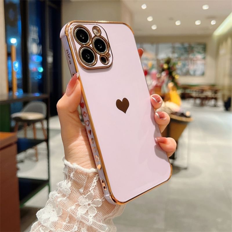 Heart Contrast Lettering Phone Case For iPhone 11, 11 Pro, 11 Pro Max, 12/12 Pro, 12 Pro Max, 13, 13 Pro, 13 Pro Max, 14, 14 Plus, 14 Pro, 14 Pro Max, 15, 15 Pro, 15 Pro Max