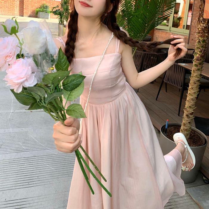 Square Spaghetti Dress Maxi Neck Strap Plain A-Line