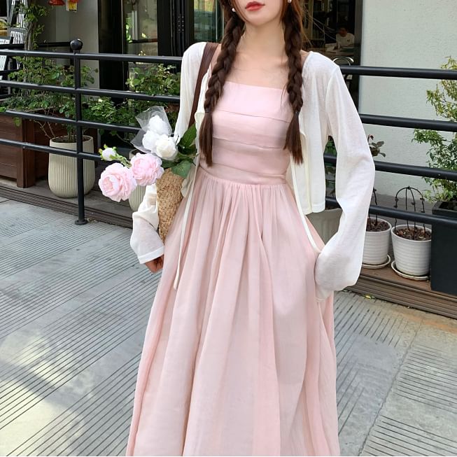 Square Spaghetti Dress Maxi Neck Strap Plain A-Line