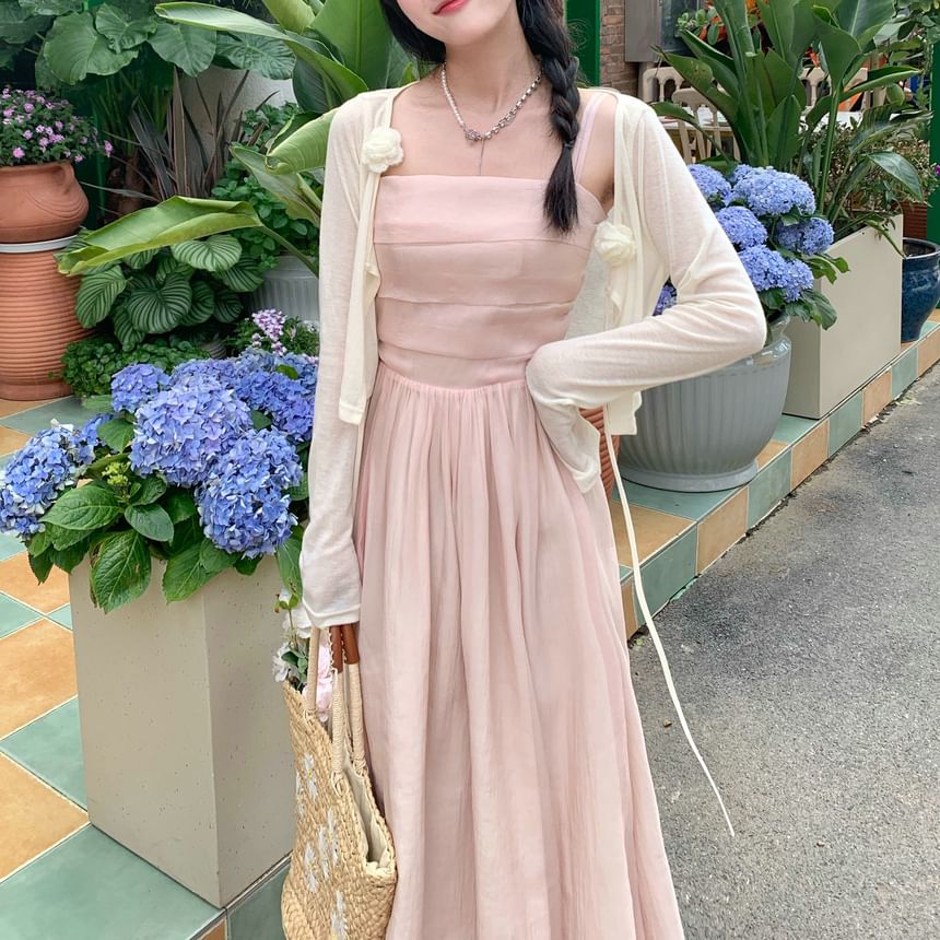 Square Spaghetti Dress Maxi Neck Strap Plain A-Line