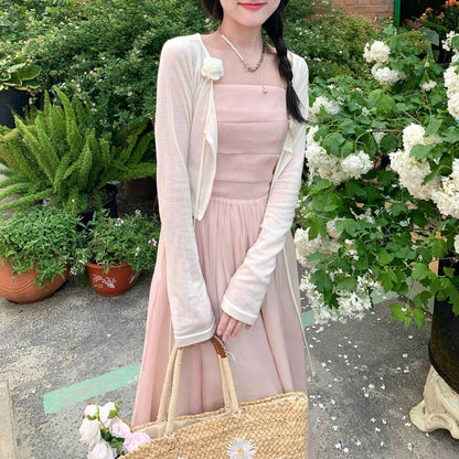 Square Spaghetti Dress Maxi Neck Strap Plain A-Line