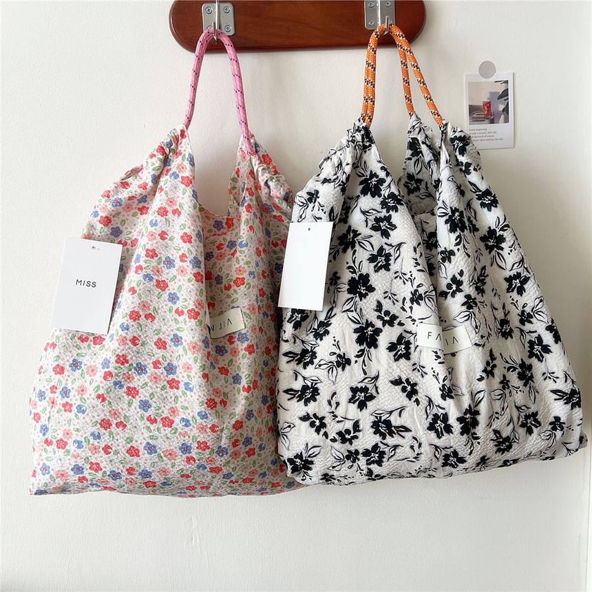 Floral Drawstring Tote Bag