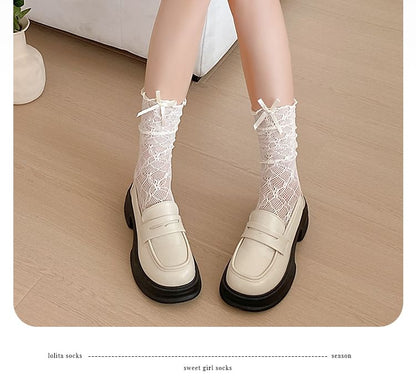 Plain Bow Short Socks / Set