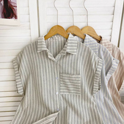 Short-Sleeve Collared Striped Shirt