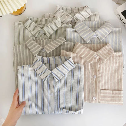 Short-Sleeve Collared Striped Shirt