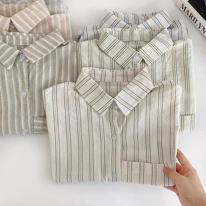 Short-Sleeve Collared Striped Shirt