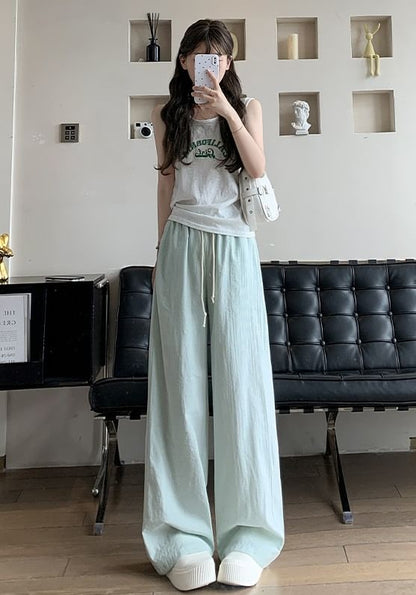 Stripe High Waist Drawstring Wide Leg Sweatpants