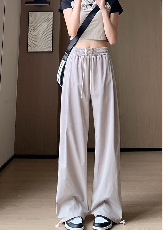 Plain High Waist Drawstring Wide Leg Sweatpants