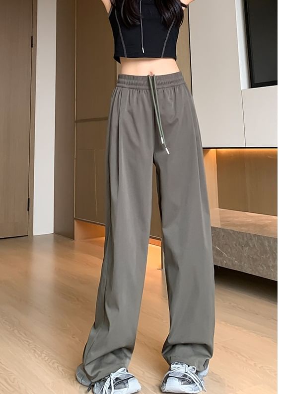 Plain High Waist Drawstring Wide Leg Sweatpants