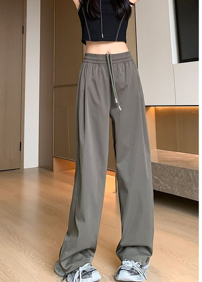 Plain High Waist Drawstring Wide Leg Sweatpants