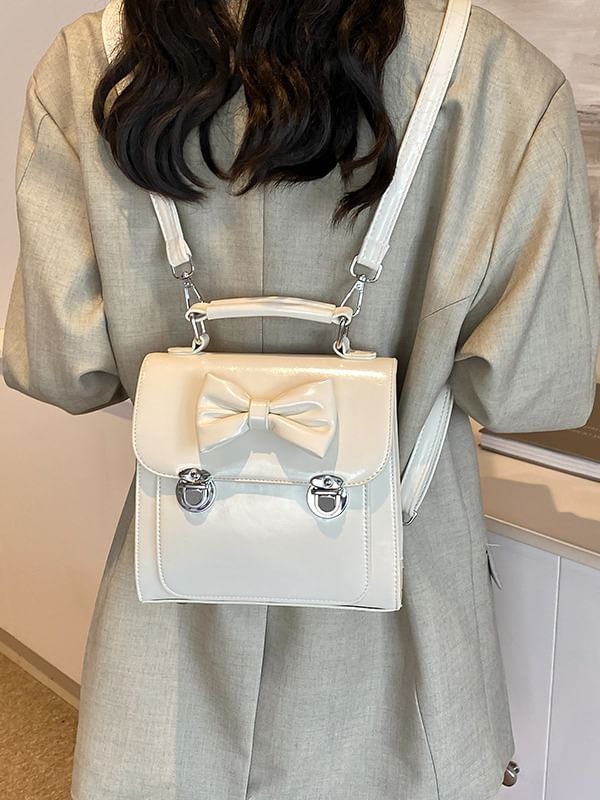 Flap Backpack Bow Leather Faux