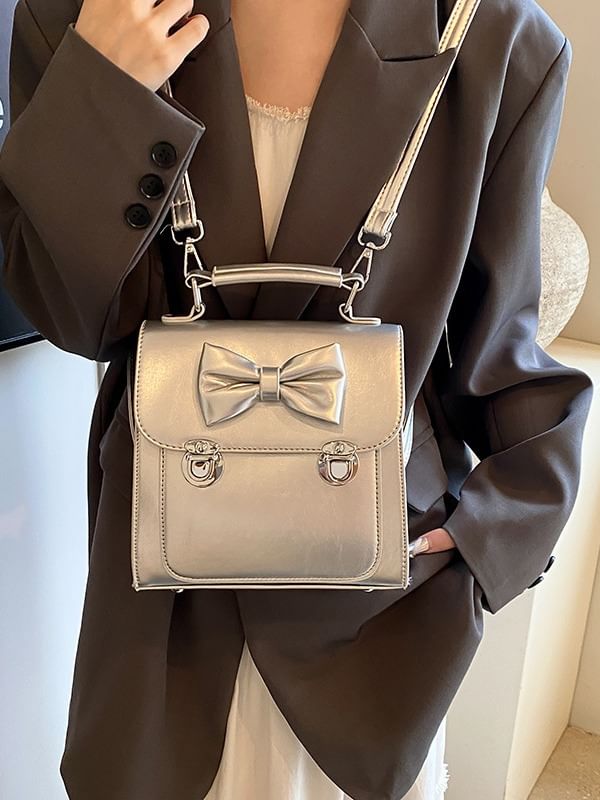 Flap Backpack Bow Leather Faux