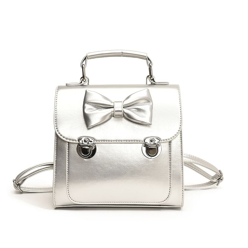 Flap Backpack Bow Leather Faux
