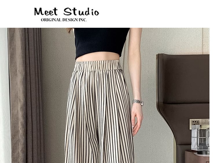 High Rise Striped Wide Leg Pants (Various Designs)