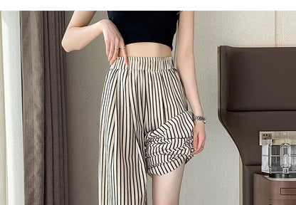 High Rise Striped Wide Leg Pants (Various Designs)