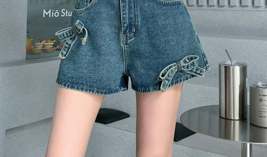 High Waist Bow Denim Shorts