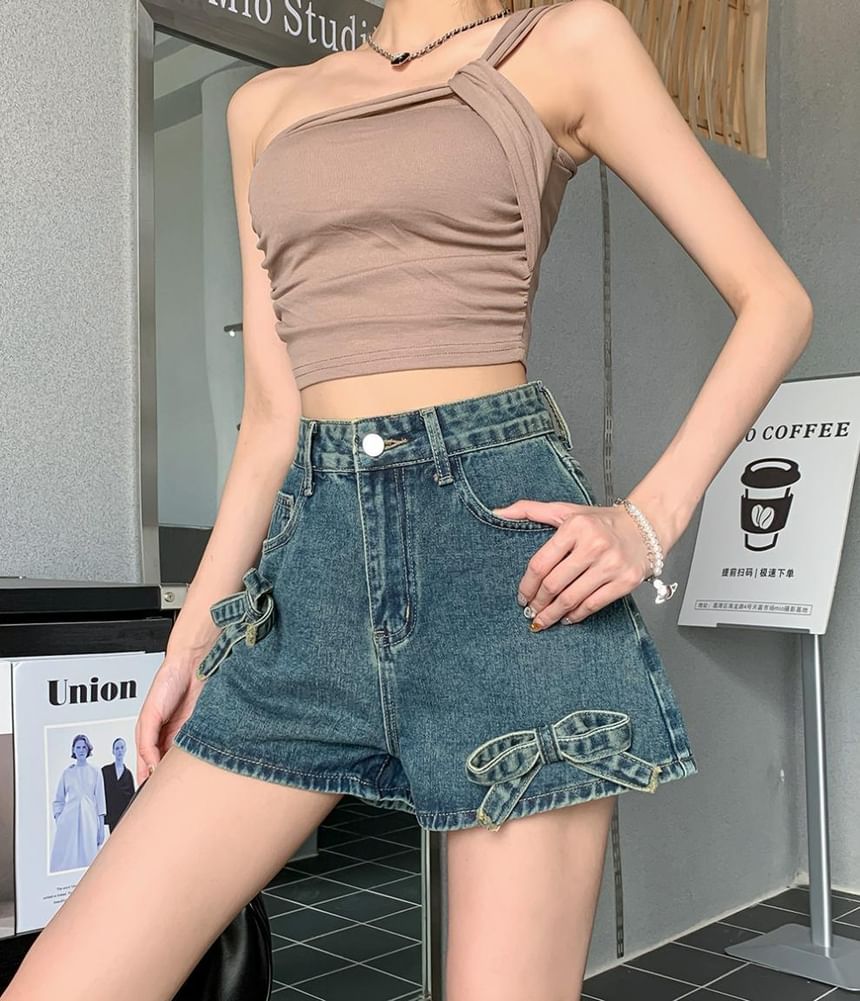 High Waist Bow Denim Shorts