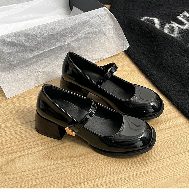 Heart Chunky Jane Shoes Mary Buckle Heel