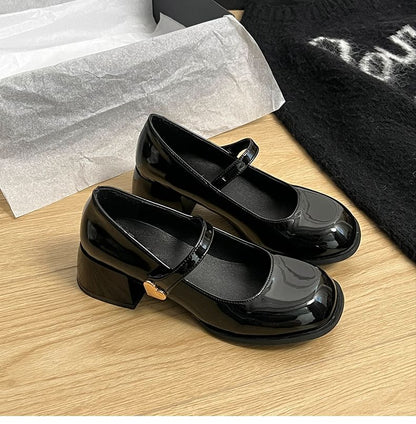 Heart Chunky Jane Shoes Mary Buckle Heel
