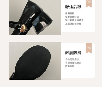 Heart Chunky Jane Shoes Mary Buckle Heel