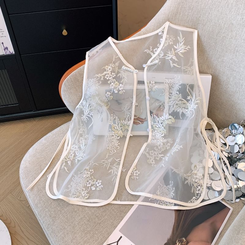 Gilet transparent brodé de fleurs