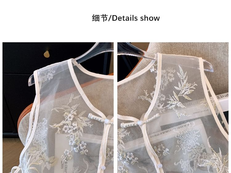 Gilet transparent brodé de fleurs