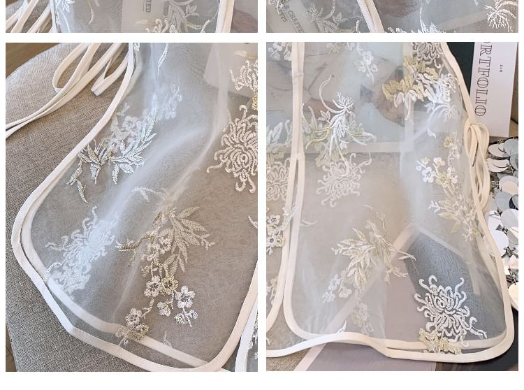 Gilet transparent brodé de fleurs