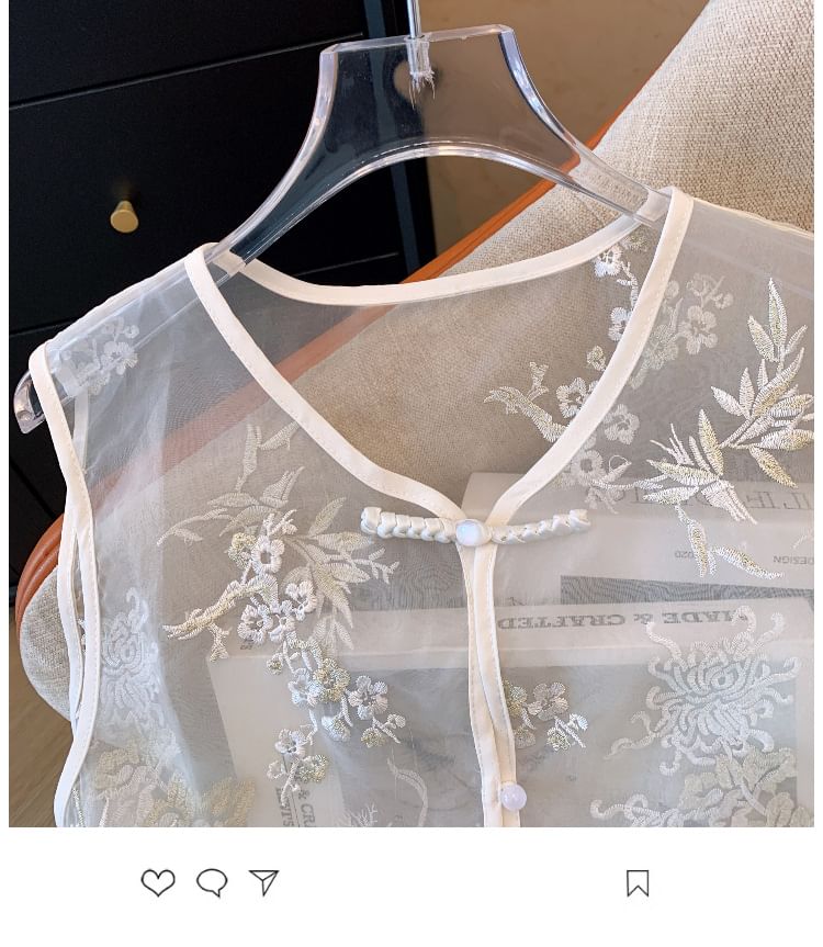 Gilet transparent brodé de fleurs
