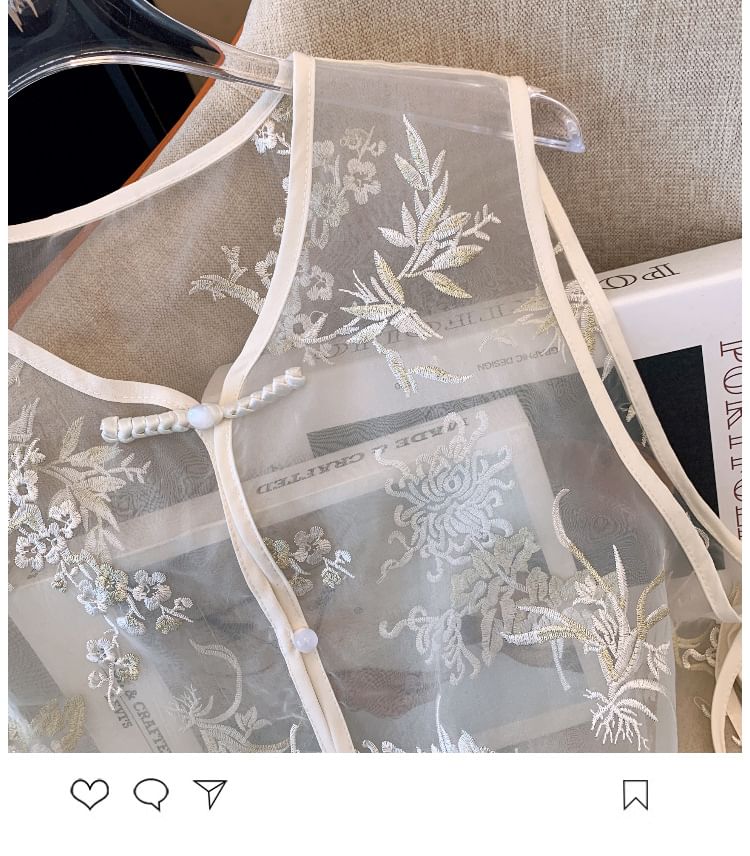 Gilet transparent brodé de fleurs