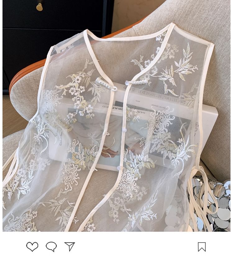 Gilet transparent brodé de fleurs