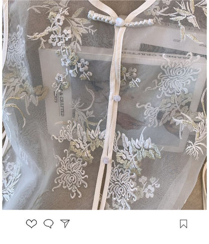 Gilet transparent brodé de fleurs