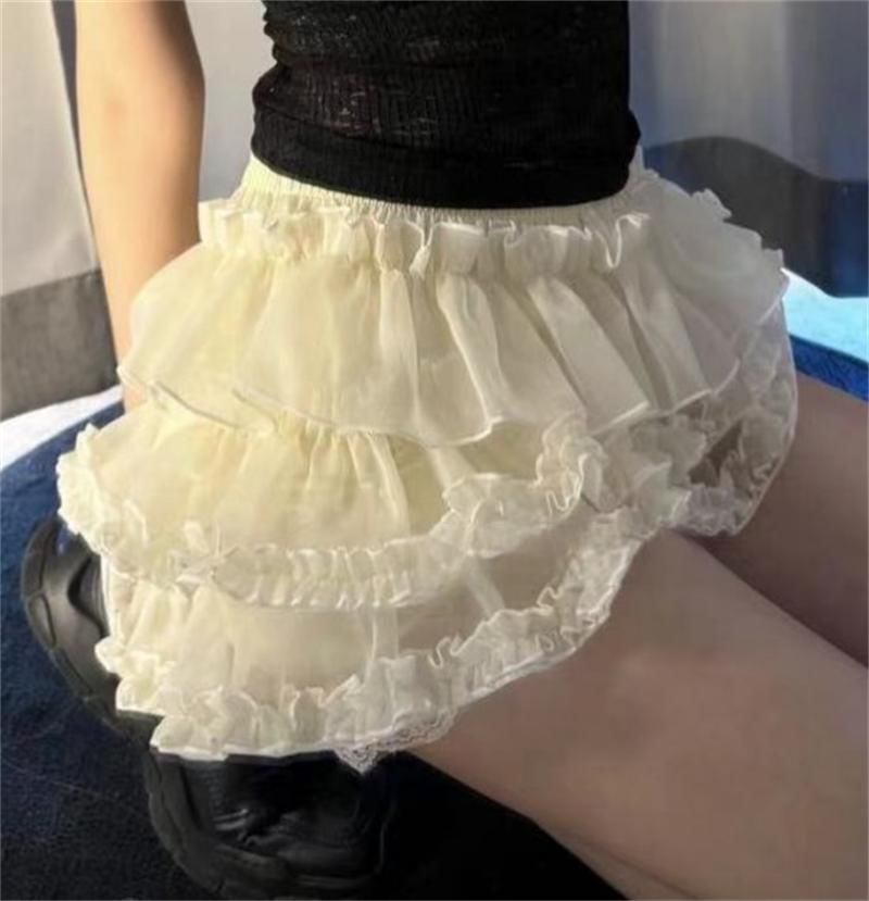 High Waist Plain Ruffle Skort