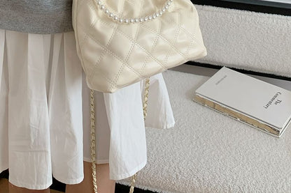 Crossbody Faux Bag Chain Quilted Pearl