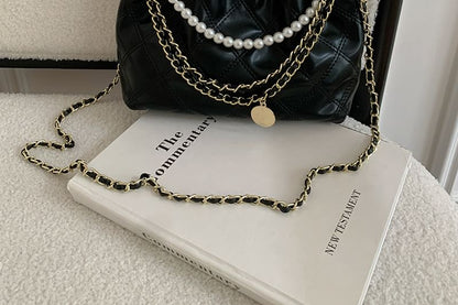 Crossbody Faux Bag Chain Quilted Pearl
