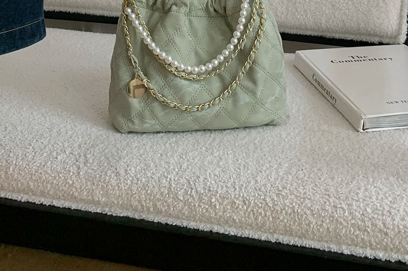 Crossbody Faux Bag Chain Quilted Pearl