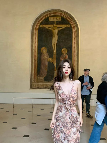 Ruffle Floral Sundress Maxi Sleeveless