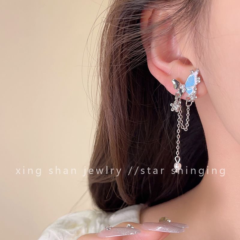 Butterfly Rhinestone / Clip-On Dangle Earring