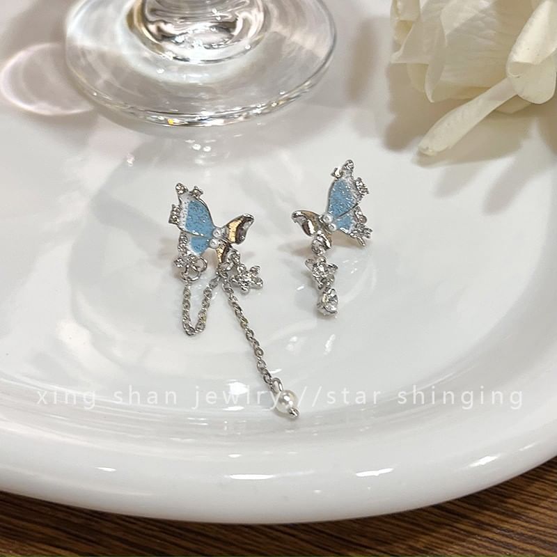 Butterfly Rhinestone / Clip-On Dangle Earring