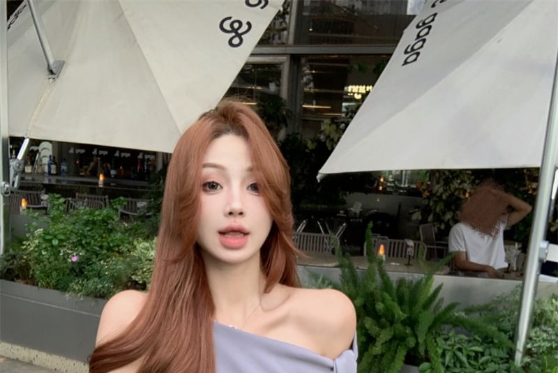 Plain Mini Sheath Tie-Up Sleeveless One Shoulder Dress