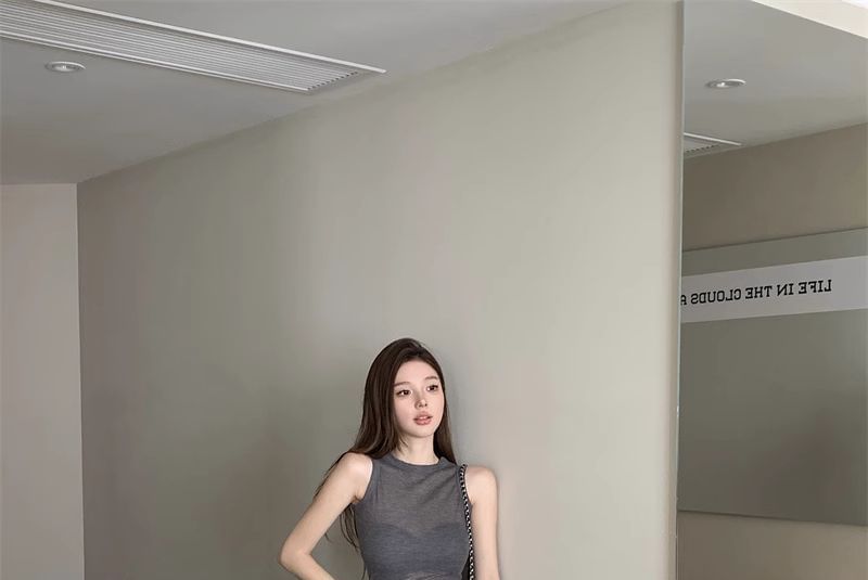 Pants / Flared Top Crewneck Plain Sleeveless