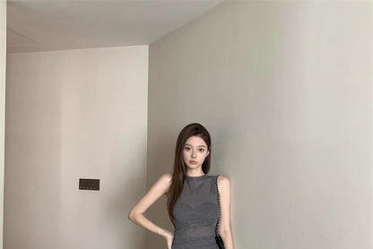 Pants / Flared Top Crewneck Plain Sleeveless